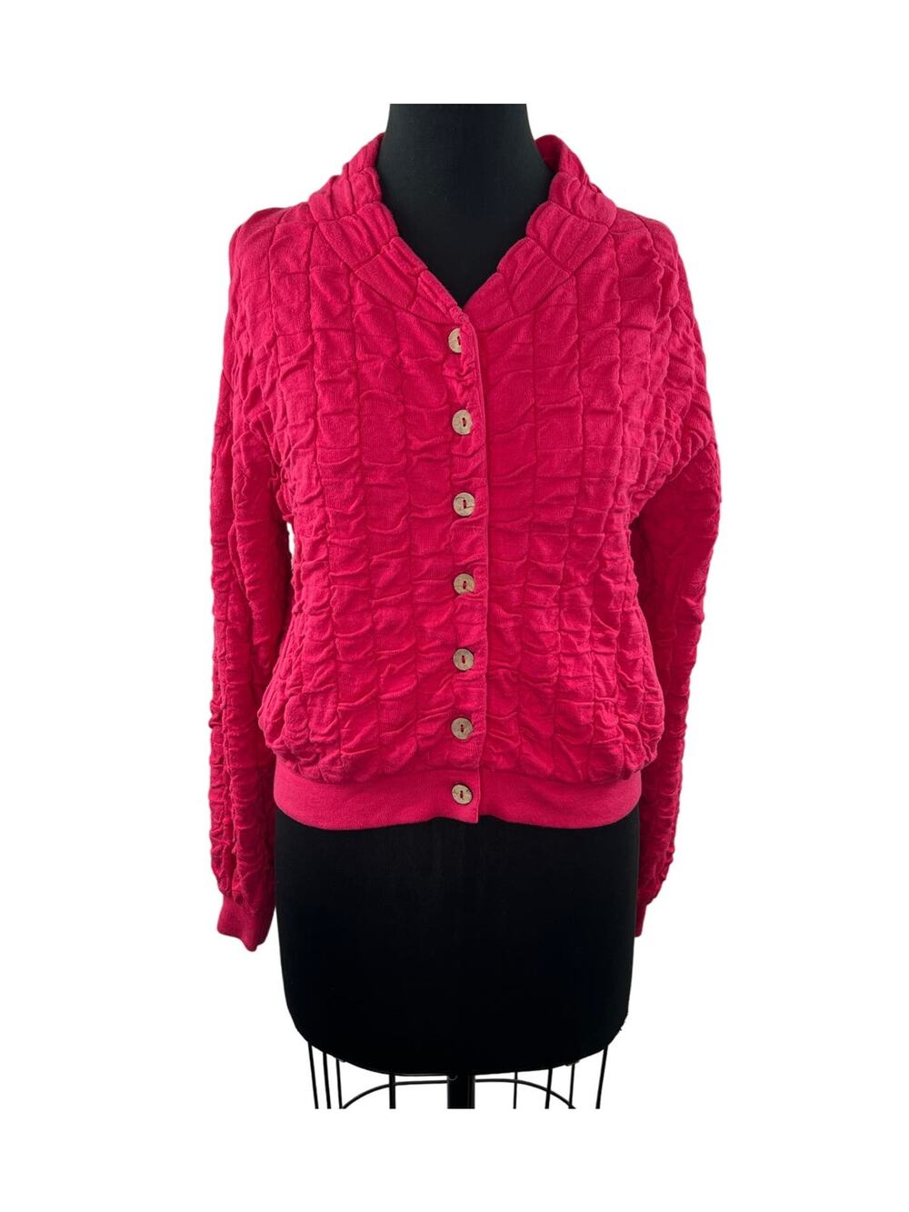 FP Beach Pink Cardigan Sweater Cotton Stretch Button Front Cropped Size Small S